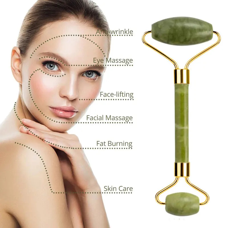 Massageador Facial Gua Sha com Rolo de Jade