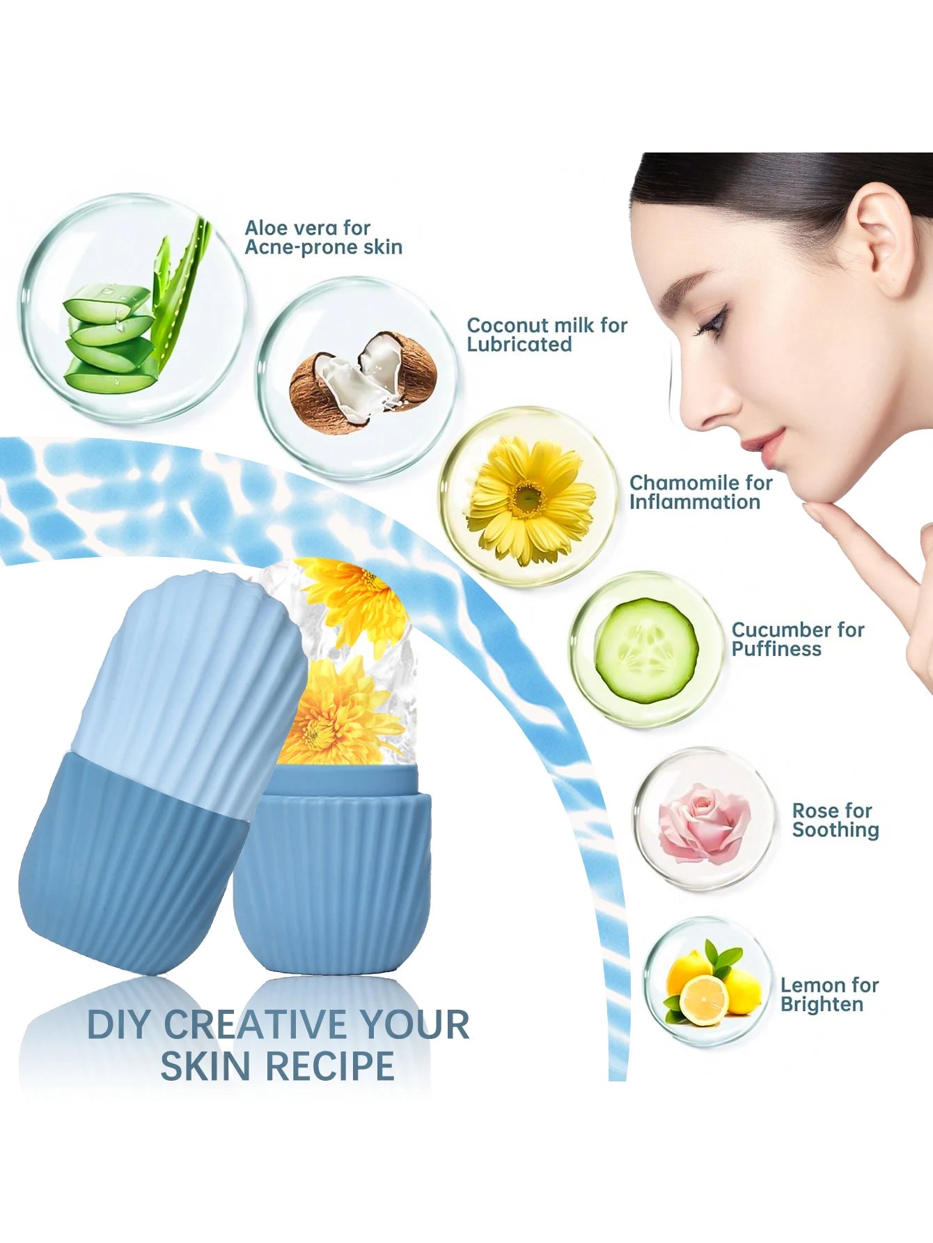 Rolo de gelo para acne luz da pele