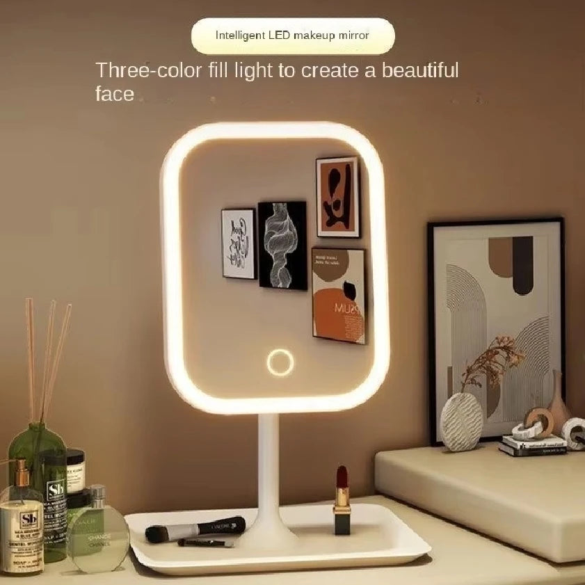 Espelho ajustável de mesa com LED