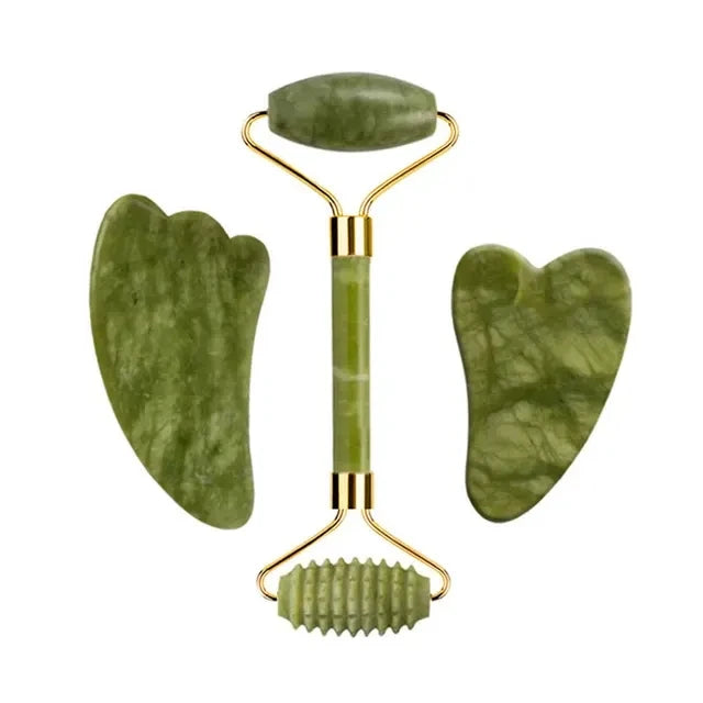 Massageador Facial Gua Sha com Rolo de Jade