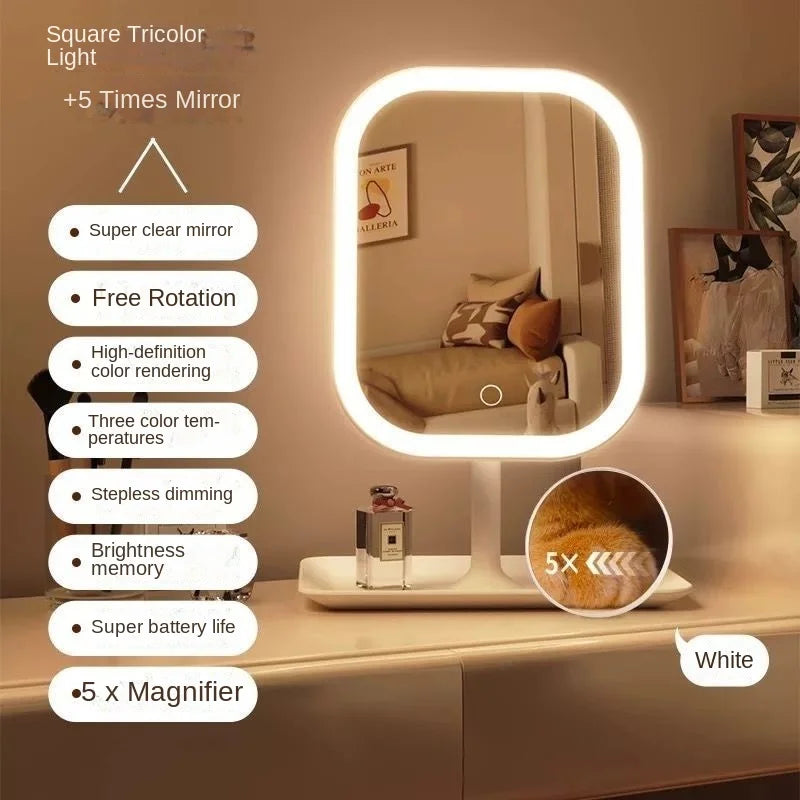 Espelho ajustável de mesa com LED