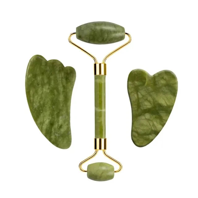 Massageador Facial Gua Sha com Rolo de Jade