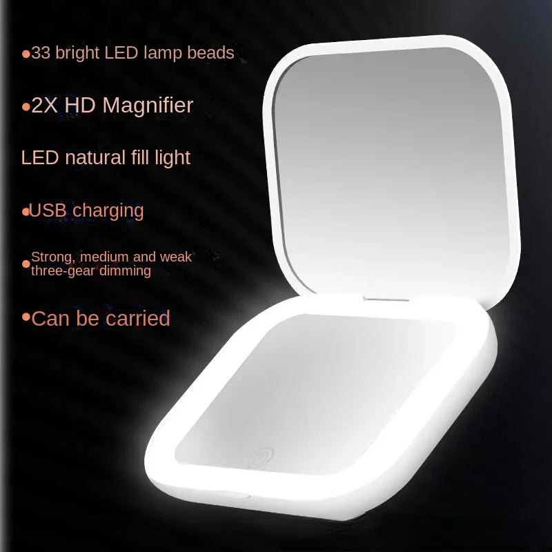 Mini espelho portátil com LED recarregável