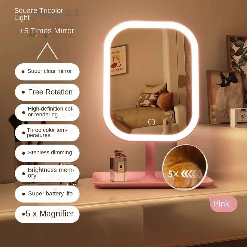 Espelho ajustável de mesa com LED